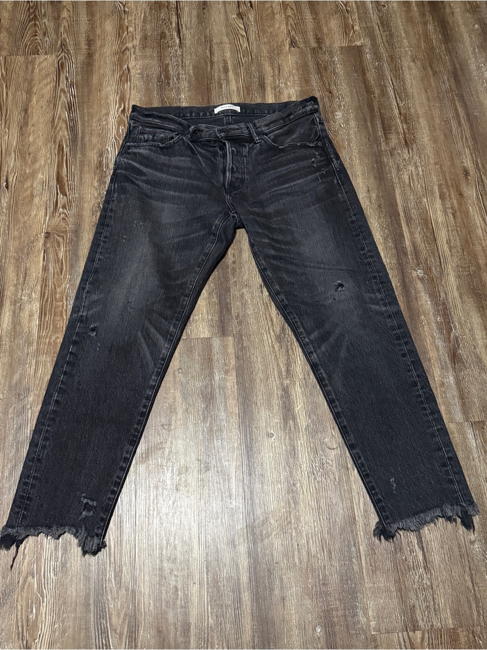 Moussy Vintage Cropped Straight Leg Jeans Women's 32 Button Fly Frayed Hem in Bl